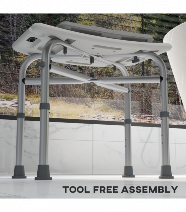 Shower Stool Aluminium White 51L x 31W x 56H cm Adjustable Bath Stool for Senior