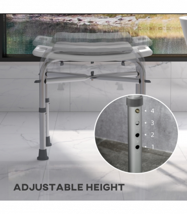 Shower Stool Aluminium White 51L x 31W x 56H cm Adjustable Bath Stool for Senior
