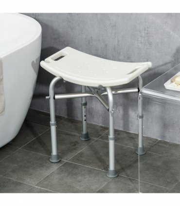 Shower Stool Aluminium White 51L x 31W x 56H cm Adjustable Bath Stool for Senior