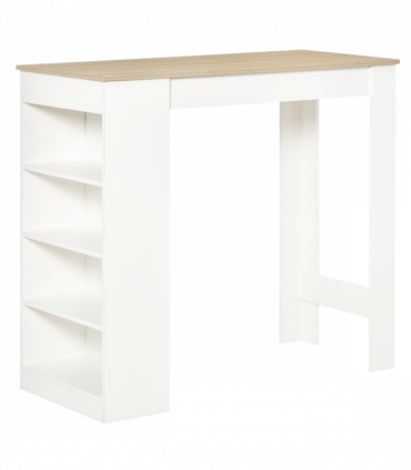 HOMCOM Bar Table Coffee Table Kitchen Dining Table with 4-Tier Shelf Natural