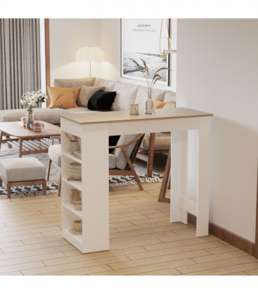 HOMCOM Bar Table Coffee Table Kitchen Dining Table with 4-Tier Shelf Natural