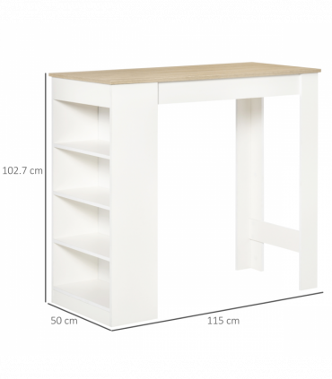 HOMCOM Bar Table Coffee Table Kitchen Dining Table with 4-Tier Shelf Natural