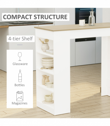 HOMCOM Bar Table Coffee Table Kitchen Dining Table with 4-Tier Shelf Natural