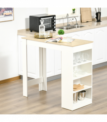 HOMCOM Bar Table Coffee Table Kitchen Dining Table with 4-Tier Shelf Natural