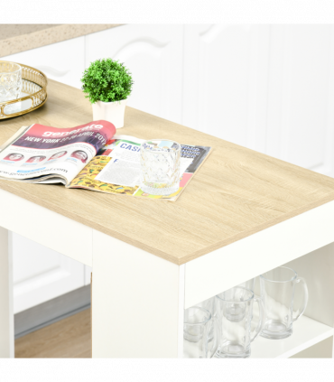 HOMCOM Bar Table Coffee Table Kitchen Dining Table with 4-Tier Shelf Natural