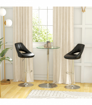 HOMCOM Round Bar Table for 2 People, High Pub Table with Tempered Glass Top