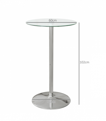 HOMCOM Round Bar Table for 2 People, High Pub Table with Tempered Glass Top