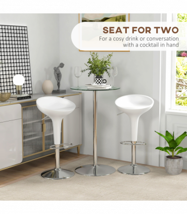HOMCOM Round Bar Table for 2 People, High Pub Table with Tempered Glass Top