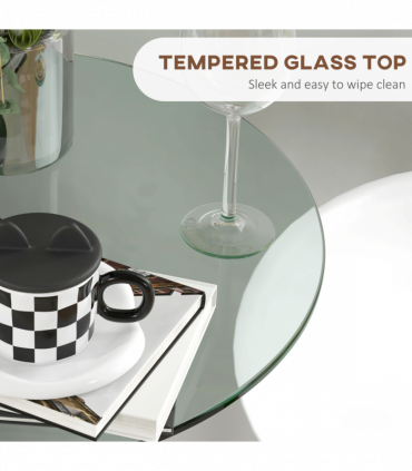 HOMCOM Round Bar Table for 2 People, High Pub Table with Tempered Glass Top