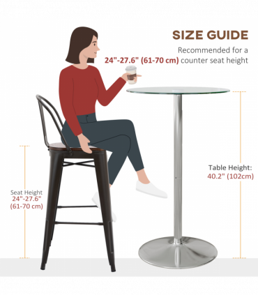 HOMCOM Round Bar Table for 2 People, High Pub Table with Tempered Glass Top
