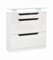 Shoe Cabinet  3 Drawers High Gloss Storage Cupboard  Glass Top White
