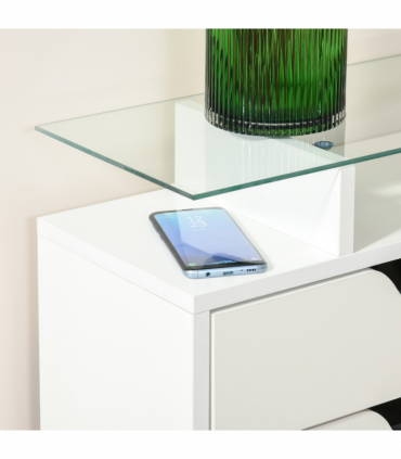 Shoe Cabinet  3 Drawers High Gloss Storage Cupboard  Glass Top White