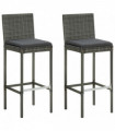 Garden Bar Stools with Cushions 2 pcs Grey Poly Rattan