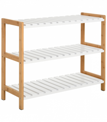 HOMCOM 3-Tier Shoe Rack Wood Frame Slatted Shelves Open Hygienic Storage 57x70cm