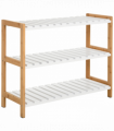 HOMCOM 3-Tier Shoe Rack Wood Frame Slatted Shelves Open Hygienic Storage 57x70cm