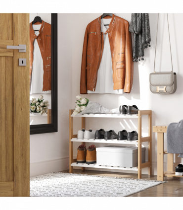 HOMCOM 3-Tier Shoe Rack Wood Frame Slatted Shelves Open Hygienic Storage 57x70cm