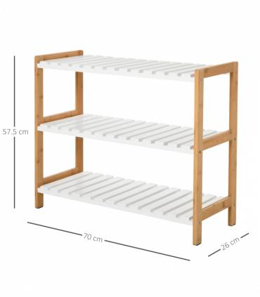 HOMCOM 3-Tier Shoe Rack Wood Frame Slatted Shelves Open Hygienic Storage 57x70cm