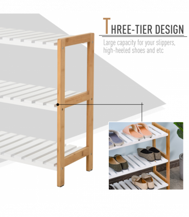 HOMCOM 3-Tier Shoe Rack Wood Frame Slatted Shelves Open Hygienic Storage 57x70cm