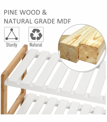 HOMCOM 3-Tier Shoe Rack Wood Frame Slatted Shelves Open Hygienic Storage 57x70cm