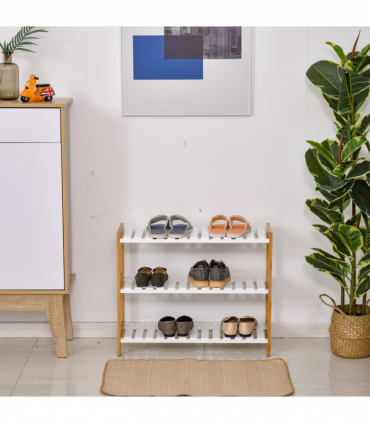 HOMCOM 3-Tier Shoe Rack Wood Frame Slatted Shelves Open Hygienic Storage 57x70cm