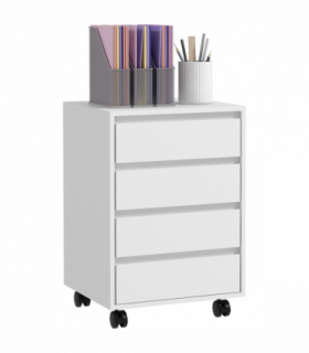 Versatile White Mobile Filing Cabinet with Lockable Wheels & Four Drawers