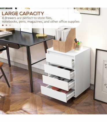 Versatile White Mobile Filing Cabinet with Lockable Wheels & Four Drawers
