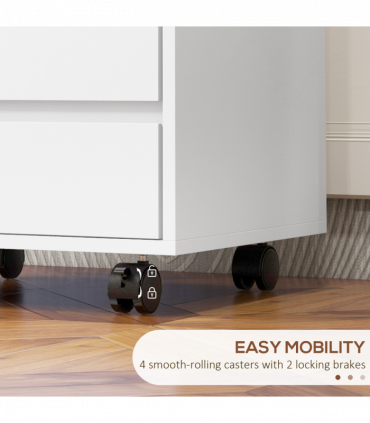 Versatile White Mobile Filing Cabinet with Lockable Wheels & Four Drawers
