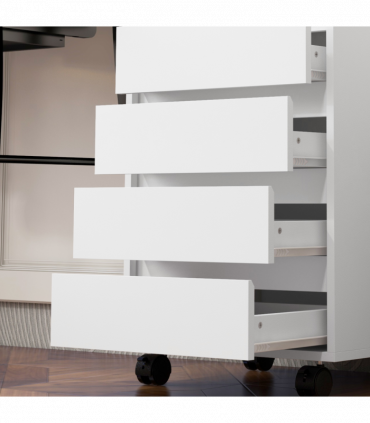 Versatile White Mobile Filing Cabinet with Lockable Wheels & Four Drawers