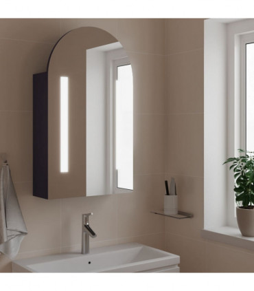 vidaXL Bathroom Mirror Cabinet with LED Light Arched Grey 42x13x70 cm