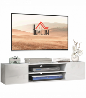 TV Unit White Melamine High Gloss 140L x 30W x 30H cm Shelves Cabinets Storage