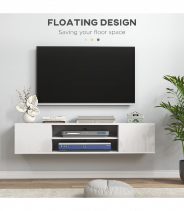 TV Unit White Melamine High Gloss 140L x 30W x 30H cm Shelves Cabinets Storage