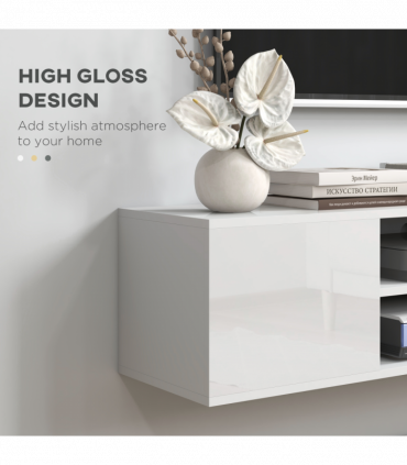 TV Unit White Melamine High Gloss 140L x 30W x 30H cm Shelves Cabinets Storage