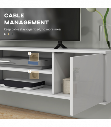 TV Unit White Melamine High Gloss 140L x 30W x 30H cm Shelves Cabinets Storage