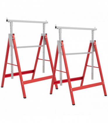 HOMCOM Set Of 2 Steel Saw Horses Telescopic Builders Work Bench Folding Red