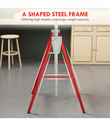 HOMCOM Set Of 2 Steel Saw Horses Telescopic Builders Work Bench Folding Red