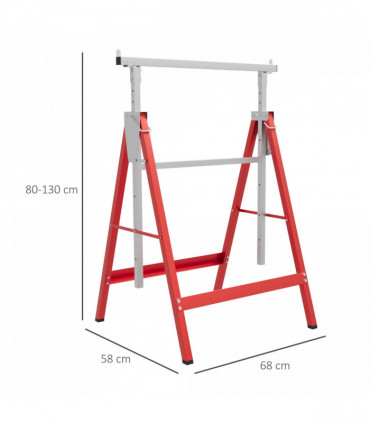 HOMCOM Set Of 2 Steel Saw Horses Telescopic Builders Work Bench Folding Red
