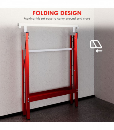 HOMCOM Set Of 2 Steel Saw Horses Telescopic Builders Work Bench Folding Red