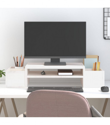 Monitor Stand White 70x27.5x15 cm Solid Wood Pine