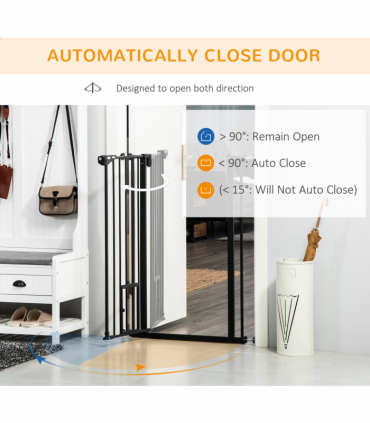 PawHut Extra Tall Dog Gate with Cat Door Auto Close for Stairs 74-101 cm Wide