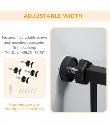 PawHut Extra Tall Dog Gate with Cat Door Auto Close for Stairs 74-101 cm Wide