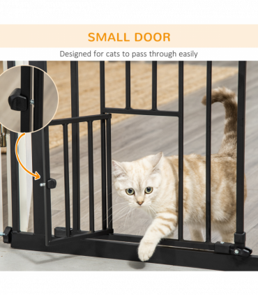 PawHut Extra Tall Dog Gate with Cat Door Auto Close for Stairs 74-101 cm Wide