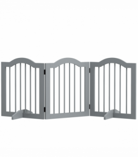 PawHut Freestanding Pet Gate Barrier 3 Pannel w/ Support Feet Light Grey