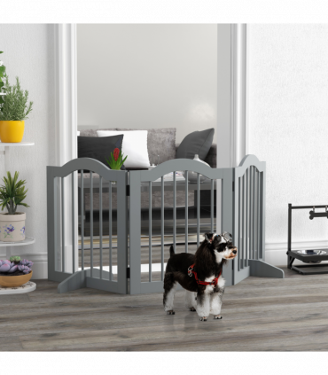 PawHut Freestanding Pet Gate Barrier 3 Pannel w/ Support Feet Light Grey