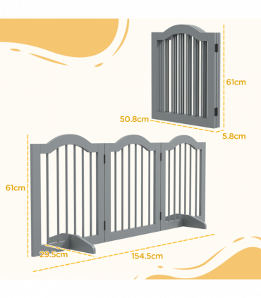 PawHut Freestanding Pet Gate Barrier 3 Pannel w/ Support Feet Light Grey