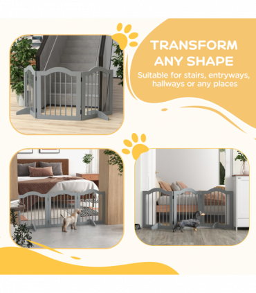 PawHut Freestanding Pet Gate Barrier 3 Pannel w/ Support Feet Light Grey