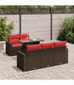 vidaXL 6 Piece Garden Sofa Set with Cushions Brown Poly Rattan Acacia