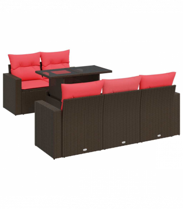 vidaXL 6 Piece Garden Sofa Set with Cushions Brown Poly Rattan Acacia