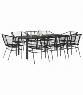vidaXL 9 Piece Garden Dining Set Black Poly Rattan Glass