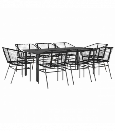 vidaXL 9 Piece Garden Dining Set Black Poly Rattan Glass