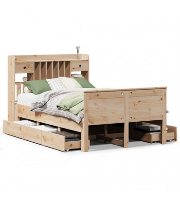 vidaXL Bookcase Bed without Mattress 135x190 cm Double Solid Wood Pine